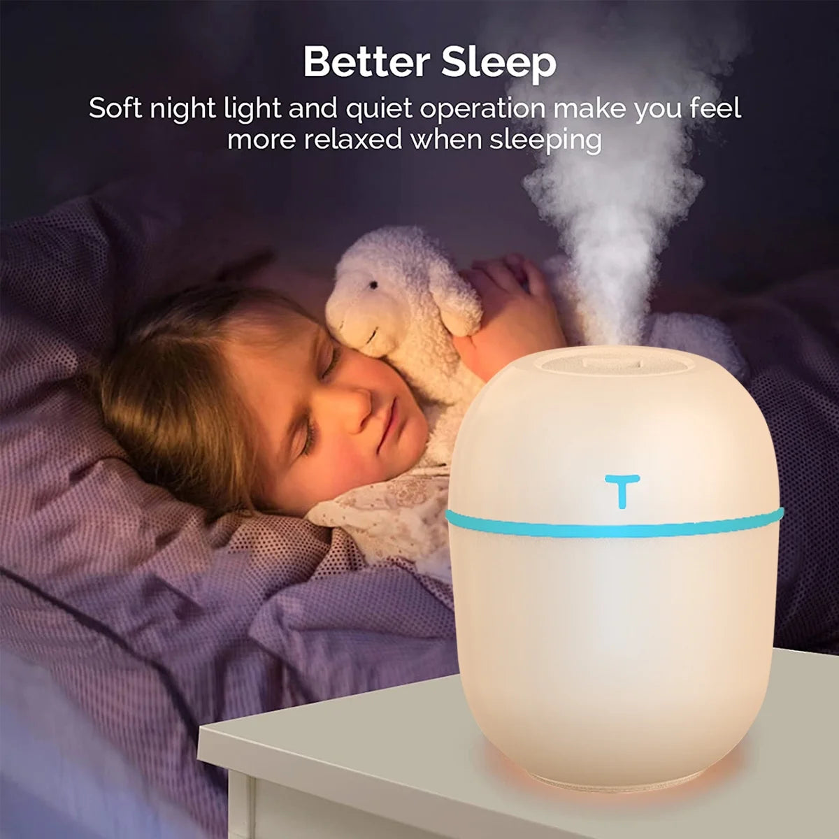 Colorful Cool Mini Humidifier, USB Personal Desktop Humidifier for Car, Office Room, Bedroom,Etc. Auto Shut-Off, 2 Mist Modes, Super Quiet. (White)